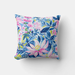 Trendy Stylish Blue Pink Lilly Floral Muster Kissen