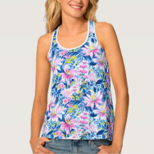 Trendy Stylish Blue Pink Lilly Floral Muster
