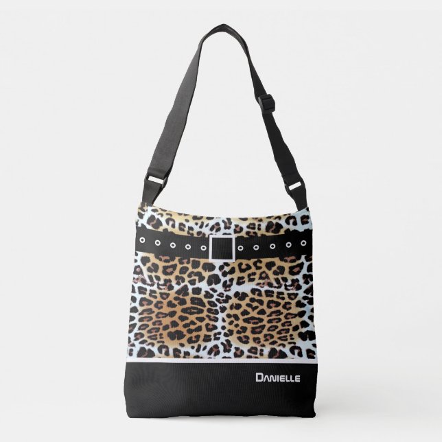 Trendy Stylish Brown White Black Leopard Custom Tragetaschen Mit Langen Trägern (Vorderseite)