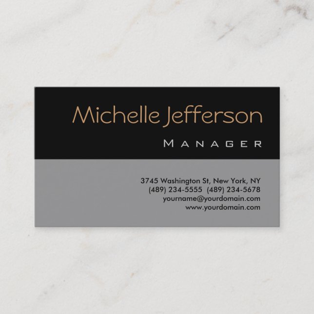 Trendy Stylish Gray Black Manager Business Card Visitenkarte (Vorderseite)