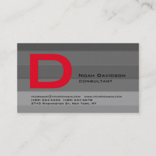 Trendy Stylish Gray Red Monogram Beruflich Visitenkarte