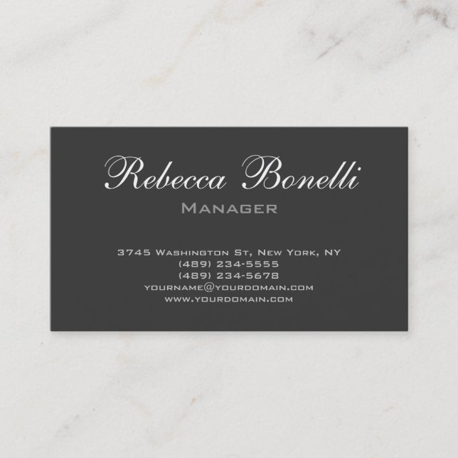 Trendy Stylish Gray Script Manager Business Card Visitenkarte (Vorderseite)