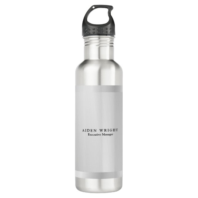Trendy Stylish Modernes Minimalistisches Silver Gr Edelstahlflasche (Vorderseite)