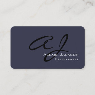Trendy Stylish Monogram Dark Gray Blue Friseur Visitenkarte