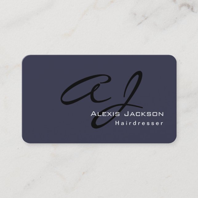Trendy Stylish Monogram Dark Gray Blue Friseur Visitenkarte (Vorderseite)
