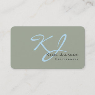 Trendy Stylish Monogram Grey Blue Friseur Visitenkarte