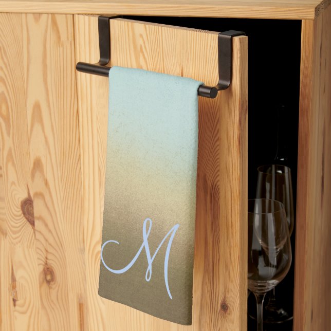 Trendy Stylish Monogram Ombre Blue Brown Geschirrtuch (Drittel gefaltet)