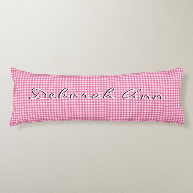 Trendy Stylish Pink Gingham Personalisiert Seitenschläferkissen (Vorderseite)