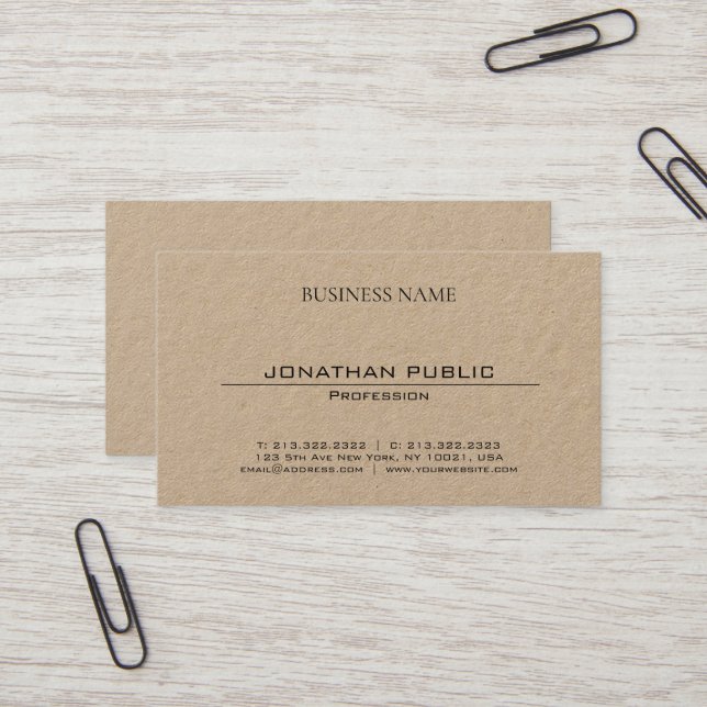 Trendy Stylish Premium Brown Kraft Paper Visitenkarte (Vorderseite/Rückseite Beispiel)