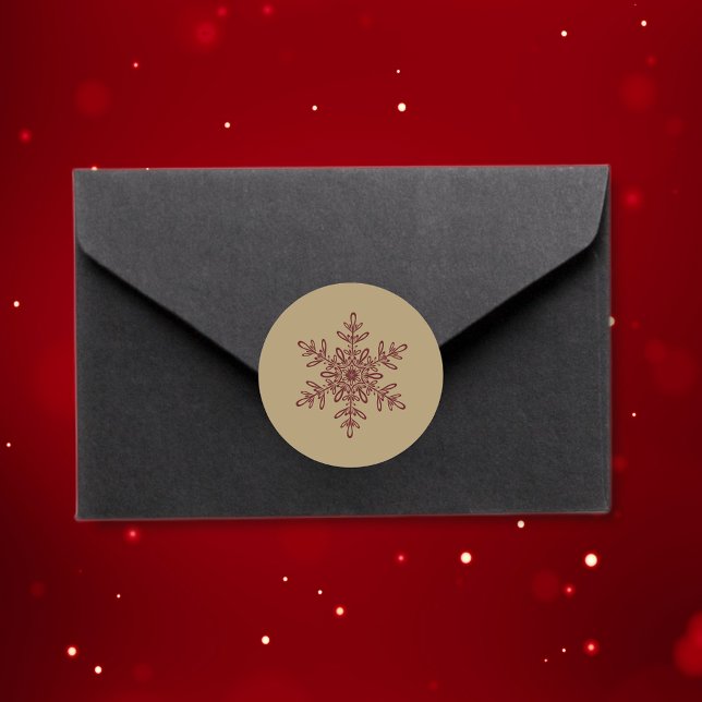 Trendy Stylish Red and Gold Christmas Snowflake Runder Aufkleber (Von Creator hochgeladen)