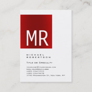 Trendy Stylish Red Monogram White Business Card Visitenkarte
