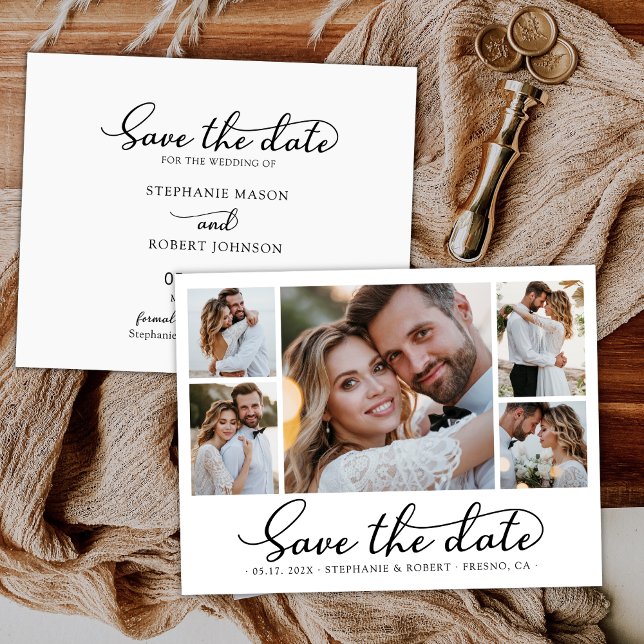 Trendy Stylish Script 3 Foto Collage Wedding Save The Date (Von Creator hochgeladen)