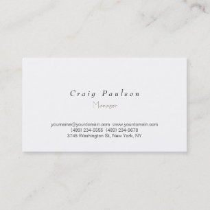 Trendy Stylish White Schlicht Simple Business Card Visitenkarte