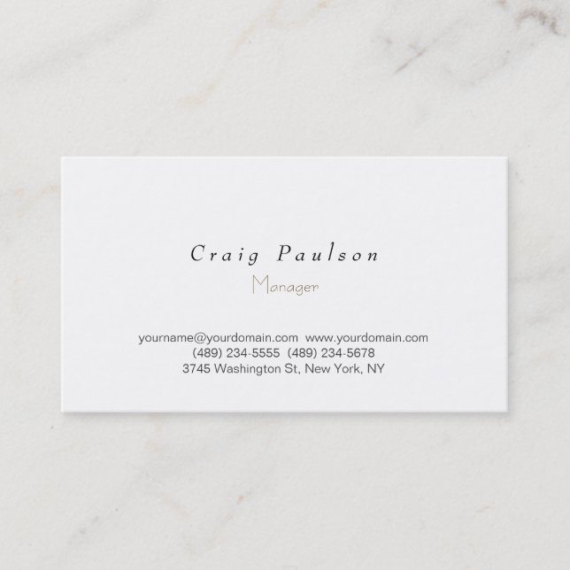 Trendy Stylish White Schlicht Simple Business Card Visitenkarte (Vorderseite)
