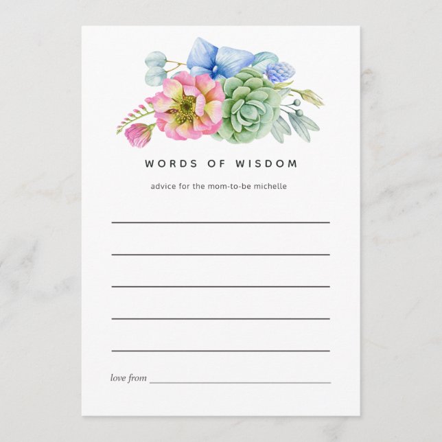 Trendy Succulent Floral Brautparty Ratschläge Hinweiskarte (Vorderseite)