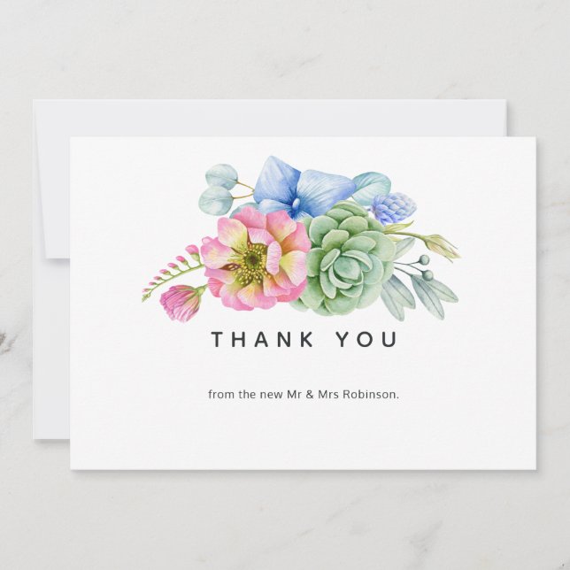 Trendy Succulent Floral Wedding Dankeskarte (Vorderseite)
