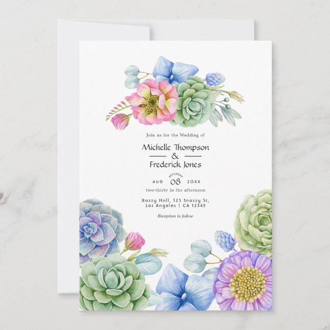 Trendy Succulent Floral Wedding Einladung (Vorderseite)