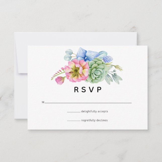 Trendy Succulent Floral Wedding RSVP Karte (Vorderseite)