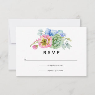 Trendy Succulent Floral Wedding RSVP Karte