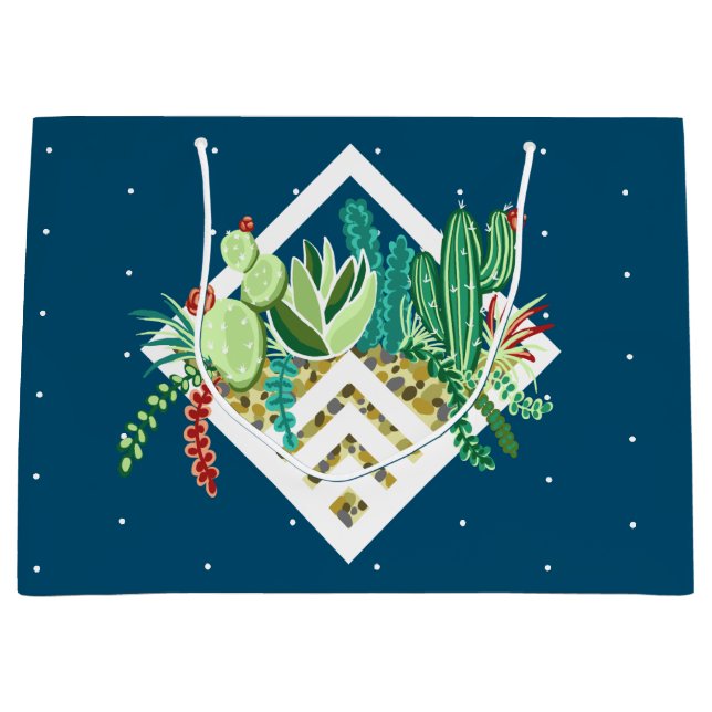 Trendy Succulents & Cactus Terrarium Große Geschenktüte (Vorderseite)