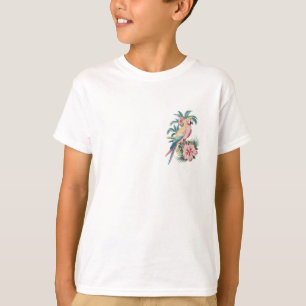 Trendy Summer Beach Parrot und Hibiskus Blume T-Shirt