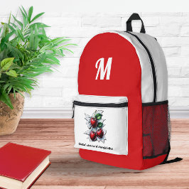 Trendy Summer Cherries Rot und Weiß Mit Monogramm Bedruckter Rucksack
