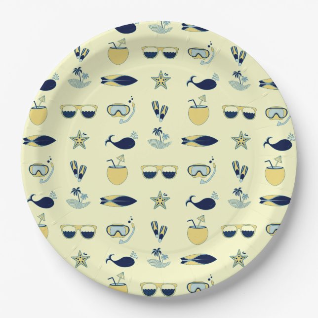 Trendy Summer Icons Muster Pappteller (Vorderseite)