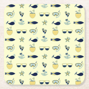 Trendy Summer Icons Muster Rechteckiger Pappuntersetzer