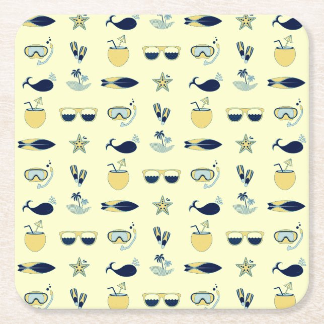 Trendy Summer Icons Muster Rechteckiger Pappuntersetzer (Vorderseite)