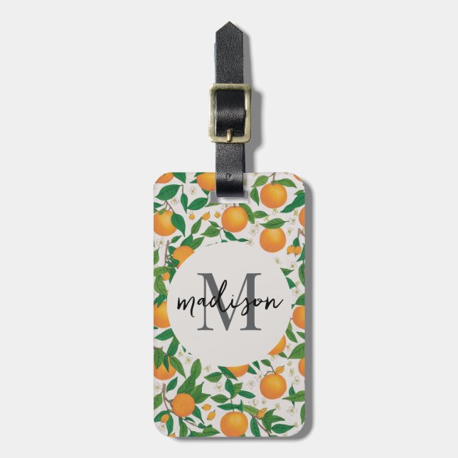 Trendy Summer Orange Citrus Frucht Blossom Muster Gepäckanhänger (Vorderseite vertikal)