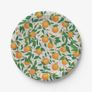 Trendy Summer Orange Citrus Frucht Blossom Muster Pappteller