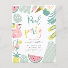Trendy Summer Pool Party Script Sweet 16 Birthday Einladungspostkarte