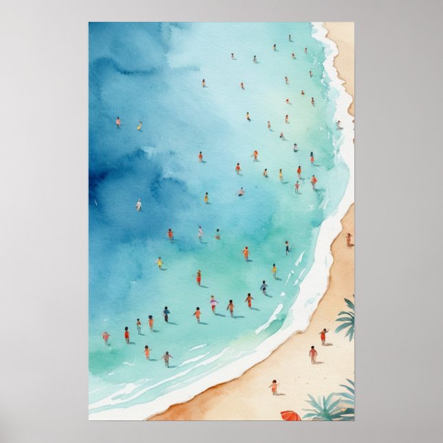 Trendy Summer Watercolor Ocean Beach Wave   Poster (Vorne)