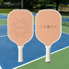 Trendy Sun Moon Orange Wedding Pickleball Paddle