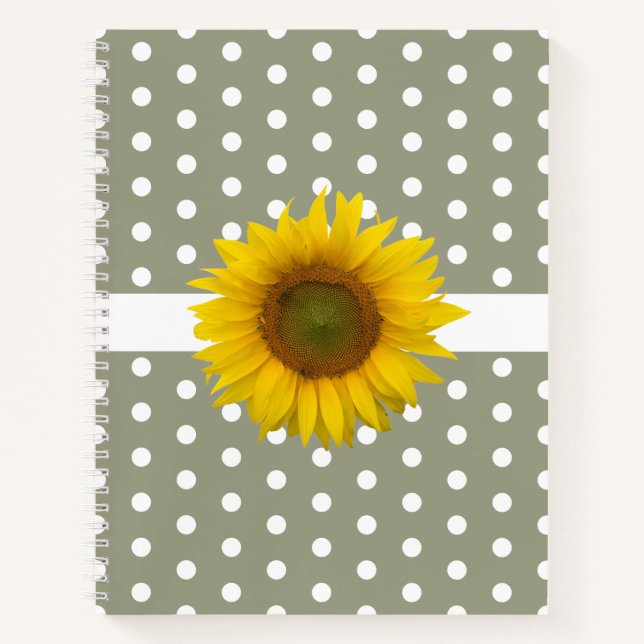 Trendy Sunflower Polka Dots Simple Green Notizbuch (Vorderseite)