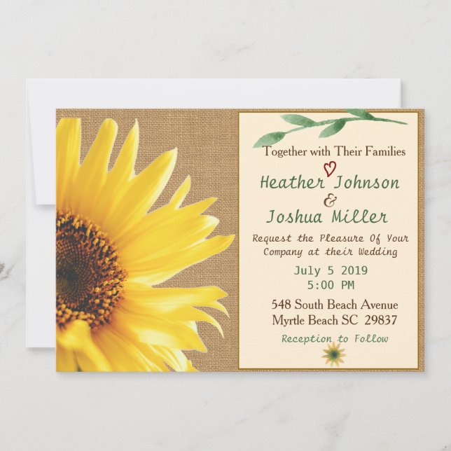 Trendy Sunflower Wedding Einladung (Vorderseite)