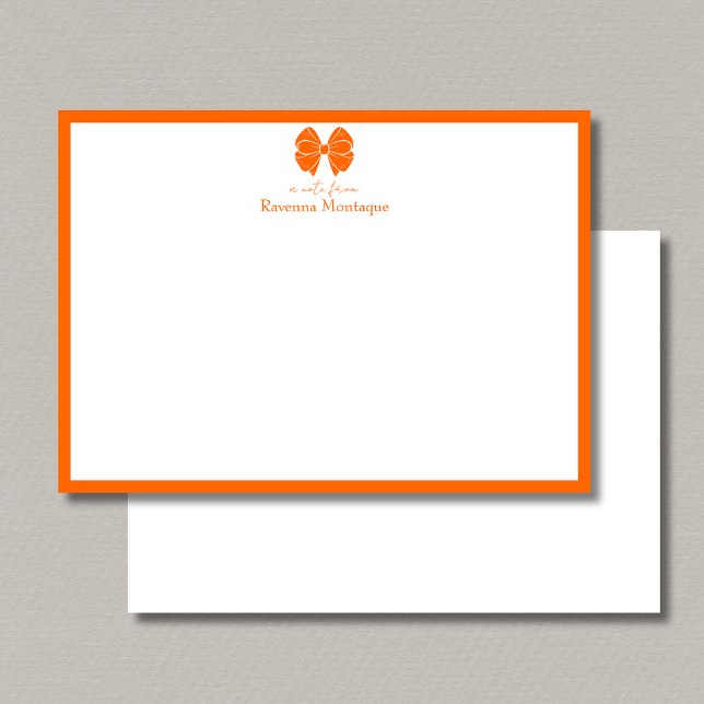 Trendy Sunset Orange Bow Border Name Wedding Mitteilungskarte (Von Creator hochgeladen)