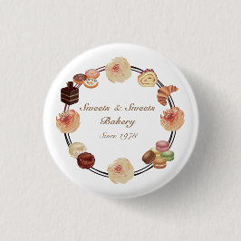 Trendy Süßigkeiten Bäckerei Wasserfarben Blumenges Button