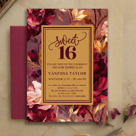 Trendy Sweet 16 Burgundy Roses Gold Invitation Einladung