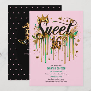 Trendy Sweet 16 Leopard Print Green Pink Gold Einladung