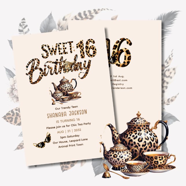 Trendy Sweet 16 Leopard Print Tea Party Einladung (Von Creator hochgeladen)