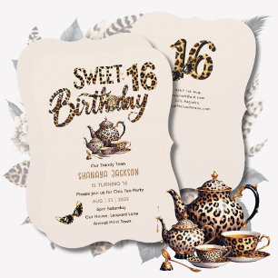 Trendy Sweet 16 Leopard Print Tea Party Einladung