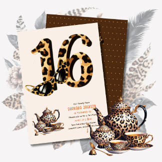 Trendy Sweet 16 Leopard Print Tea Party Einladung