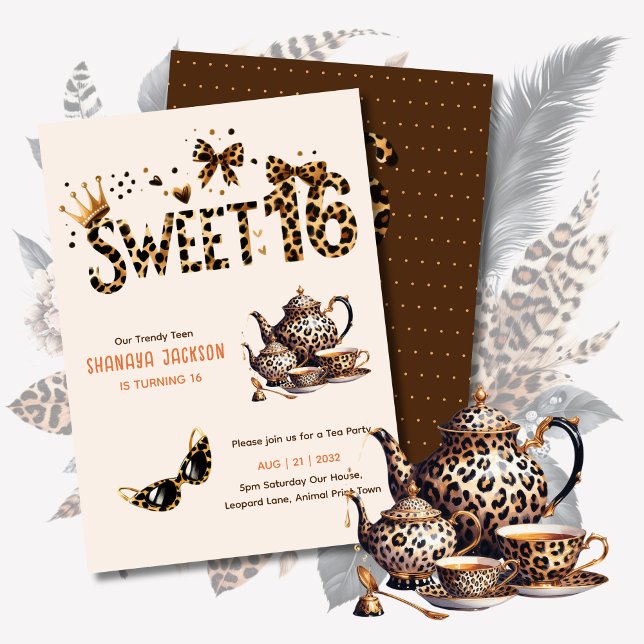 Trendy Sweet 16 Leopard Print Tea Party Einladung (Von Creator hochgeladen)