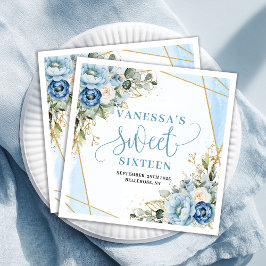 Trendy Sweet 16th Dusty Blue Watercolor Floral Serviette