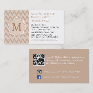 Trendy Tan Zickzack Zigzag Monogram Hair Salon Visitenkarte