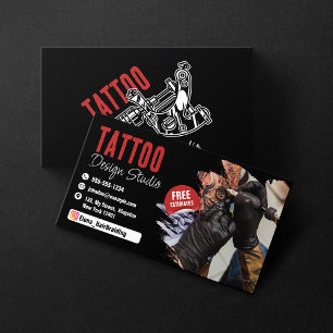 Trendy Tattoo Artist Studio Black and Red Visitenkarte