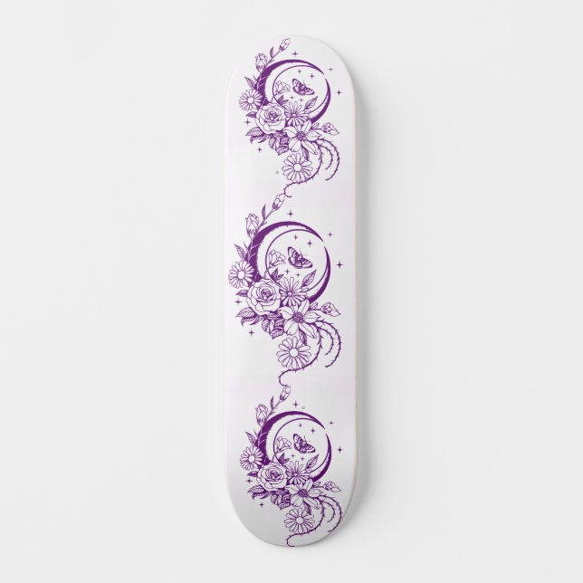 Trendy Tattoo Style Floral Crescent Moon Deck Skateboard (Vorderseite)