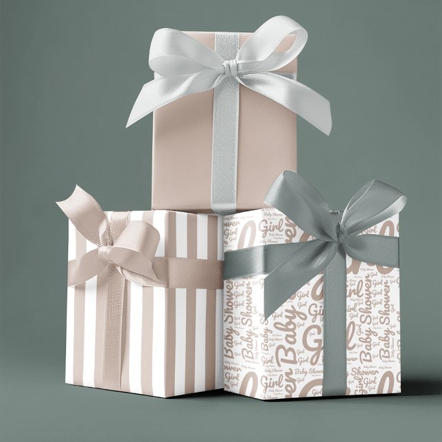 Trendy Taupe Script Typografie Boho Baby Shower Geschenkpapier Set (Von Creator hochgeladen)