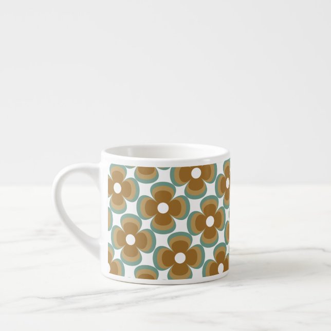 Trendy Teal Caramel Retro Groovy Flowers Seamless  Espressotasse (Links)